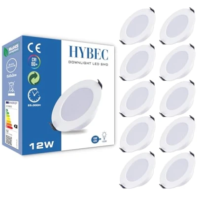 Imagen de HYBEC Downlight LED techo empotrable, 12W, Foco Interior techo, Driver incluido, Luz Neutra 4000ºK* (Pack 10)