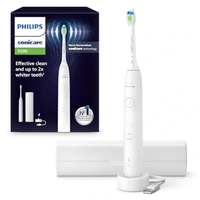Imagen de Philips Sonicare 5500 cepillo dental eléctrico, sónico con 2 modos, alerta de presión, EasyStart, SmarTimer y BrushPacer, blanco, modelo HX7110/02