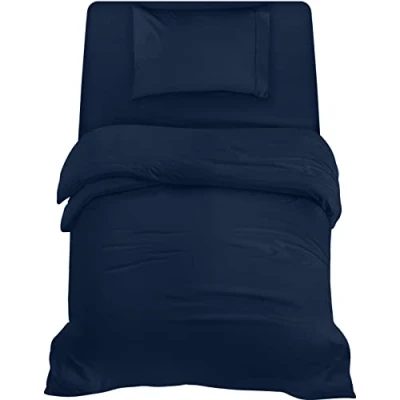 Imagen de Utopia Bedding Funda nordica Cama 90, Sabana Bajera 90x190 y Almohada (50x75cm) edredon 135x200 Juego de Microfibra cepillada Suave (Azul Marino)