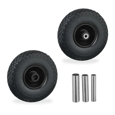 Imagen de Relaxdays 2 Ruedas de Carro Macizas, 3.00 4, Completas con Llantas Acero, 3 Adaptadores, Recambios, Negro, Caucho