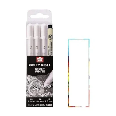 Imagen de SAKURA Gelly Roll White, bolígrafos Bright White en estuche, Mix Size 05/08/10 y 1 marcador 005