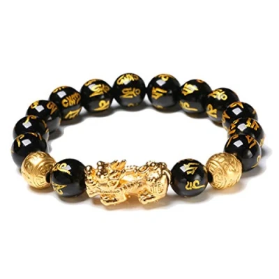 Imagen de Mify Pulsera Pixiu de obsidiana negra Feng Shui para mujeres y hombres, que atrae la riqueza buena suerte