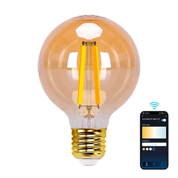 Imagen de Aigostar Bombilla LED inteligente. Alexa vintage, G80 Ámbar tipo globo, 6W, 806 LM, regulable cálida a fría 2700K 6500K, casquillo E27. Compatible con y Google home, 1 Unidad