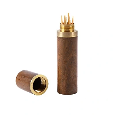 Imagen de Envase de moldadientes Porta palillos madera portátil Caja dientes Mini bolsillo Kit viaje ultraligero(Madera negra)