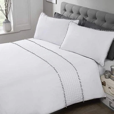 Imagen de Rapport Juego de Funda edredón y Almohada con Pompones, Color Blanco