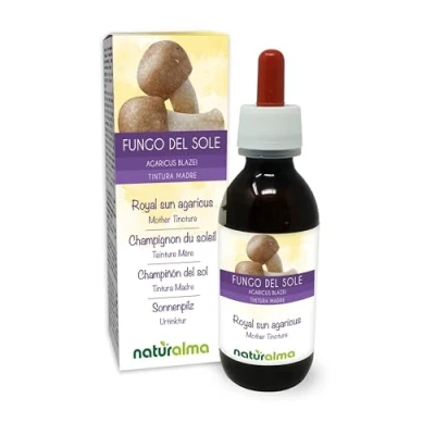 Imagen de Champiñón del sol o Seta de almendra (Agaricus blazei A. subrufescens) hongo Tintura Madre sin alcohol Naturalma Extracto líquido gotas 120 ml Complemento alimenticio Vegano