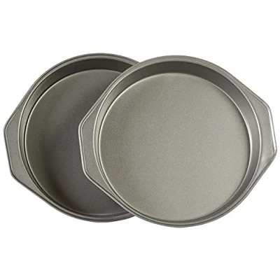 Imagen de Amazon Basics Redonda Moldes para hornear pasteles, antiadherentes, de acero al carbono, 2 Unidad 22,8 cm, Gris