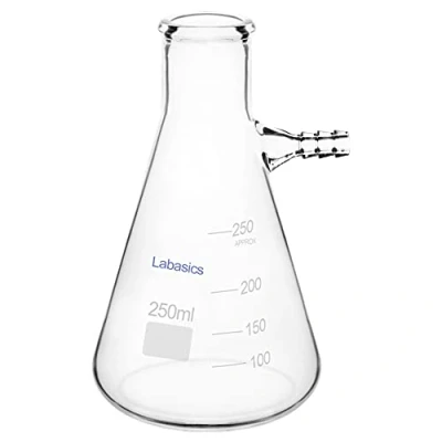 Imagen de Labasics Pared Pesada Matraz Filtrante de Vidrio Borosilicato, Cuello Perno con Tubulación, 250 ml