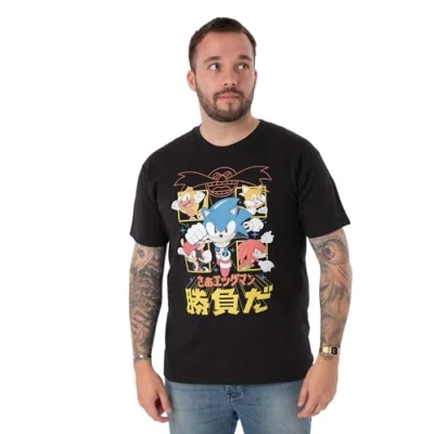 Imagen de Sonic THE HEDGEHOG Camiseta Negra de Manga Corta para Hombre Diseño cómics japoneses Abraza el icónico Estilo Auténtico Merchandising tee entusiastas los Juegos
