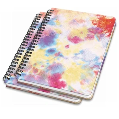 Imagen de SIGEL JN608 Lote de 2 Cuadernos notas espirales básica, 16,2 x 21,5 cm, punteado, tapa dura, motivo batik, amarillo/naranja/rosa/azul Jolie