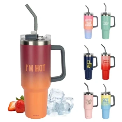 Imagen de Fisura Botella de agua térmica 1,2 litros grande. acero inoxidable. Sin BPA. 24 horas frío / 12 calor. Con pajita incluida. 9,8 cm x 27,8 (Hot, degradado)