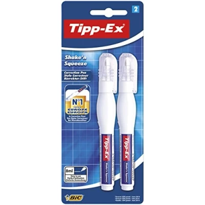 Imagen de BIC Tipp Ex Shake&#039;n Squeeze Blíster de 2 bolígrafos correctores líquidos, 8 ml