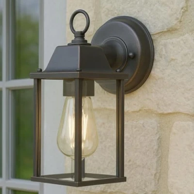 Imagen de CGC Lighting Aplique de exterior cristal biselado, farol, porche, jardín, LED, E27 (Latón antiguo)