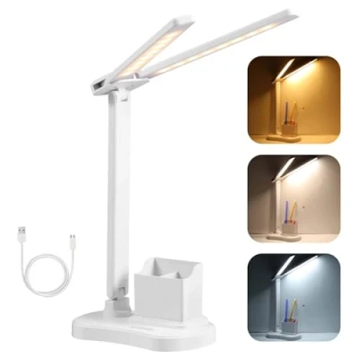 Imagen de Vinabo Led Lámpara de Escritorio, 3 Brillo Colores Flexo Protección Eyes USB Luz Escritorio para Lectura Estudio Plegable, Táctil, Regulable, Niño, Dormitorio,Cabecera,Oficina