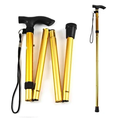 Imagen de ZHjuju Bastones Plegables para Mayores, Bastón Plegable Ajustable de Aluminio Floral DoradoBastón Mujer Mayores Extensible hogar y Viaje