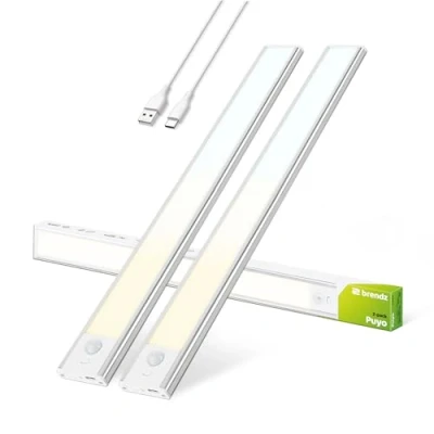Imagen de Brendz Luz LED Armario con Sensor de Movimiento, Cocina Bajo Mueble, 2 x 40cm, Recargables USB C, 2200mAh, 3 Temperaturas Color, Regulables, Magnético, Barra Cocina, Puyo Plata