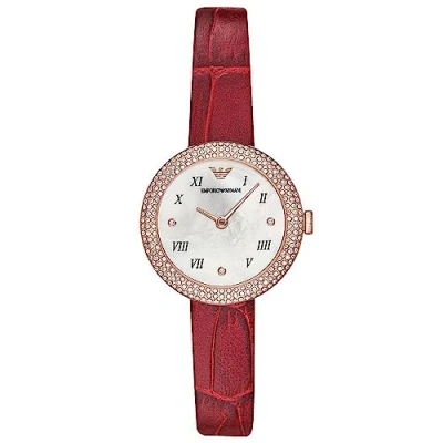 Imagen de Emporio Armani Reloj Mujer, Movimiento de dos manecillas, caja 30mm acero inoxidable color oro rosa con correa piel, AR11357, Rojo y blanco perla