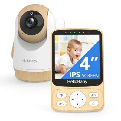 Imagen de HelloBaby Monitor para Bebés Cámara HD Sin WiFi ni App, Control Pan Tilt Zoom (PTZ), Visión Nocturna Infrarroja, Audio Bidireccional, Conexión Segura 2.4 GHz FHSS (300m), 26h Batería + Modo Eco