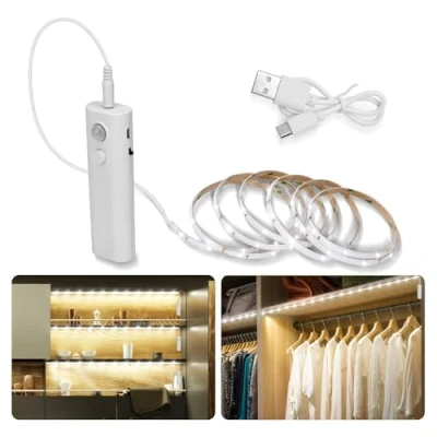 Imagen de Tira LED Blanco Frío Recargable Autoadhesivo LUXJET Luz Flexible con Sensor de Movimiento 2m para Cocina, Dormitorio, Armario, Sótano, Escaleras