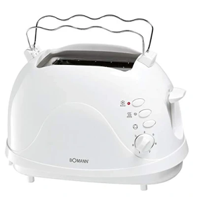 Imagen de Bomann CB TA 246, Tostador para 2 Rebanadas, Descongelación, Recalentamiento, Botón Parada Automática, 7 Niveles de Tostado, Calienta Panecillos, 700W, Blanco, 700 W, Plástico, Ranuras