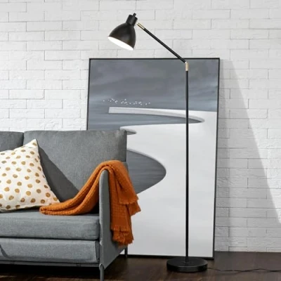 Imagen de lux.pro Lámpara de pie con Pantalla y Brazo Regulables en Altura Salón Iluminación Atmosférica Portátil 1xE27 60W Metal 139 x 58 23 cm Negro/Dorado