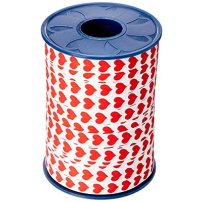 Imagen de Präsent Cinta para regalo (10 mm, 250 m), diseño de corazones, color rojo y blanco