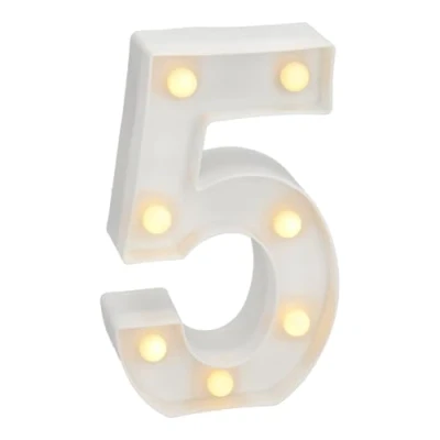 Imagen de JANDEI números luminosos LED, número 5 con luz blanca cálida, luces led decoración y ambiente, nocturna bodas, cumpleaños, escaparates, letras (funcionan pilas)