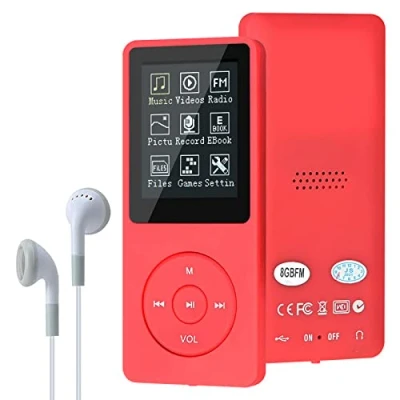 Imagen de Lychee Reproductor de música Digital, portátil 8 GB HiFi sin pérdida Sonido con música/vídeo/grabación Voz/Radio FM, soporta hasta 64 (Rojo)