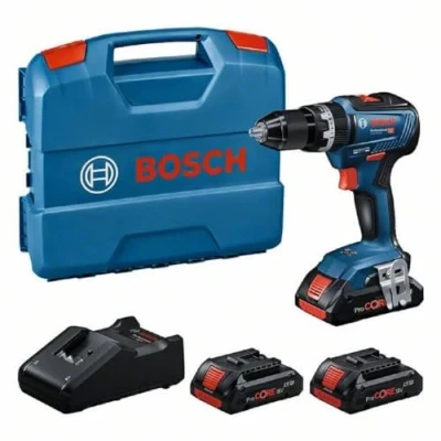 Imagen de Bosch Professional 18V System GSB 55 taladro percutor a batería (Brushless, Nm, 1750 rpm, incl. 3 baterías ProCORE de 4,0 Ah, cargador GAL 40, en L Case)
