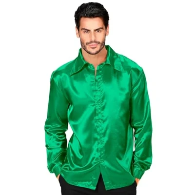 Imagen de Widmann camisa de satén para hombre, fiebre disco 70s, estilo retro, Schlagermove, fiesta