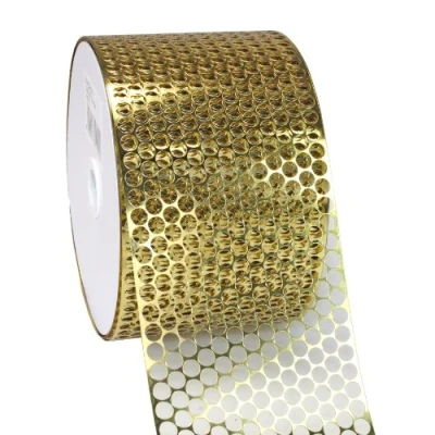 Imagen de PRÄSENT CHICAGO cinta de decoración oro, 45 m regalo, 80 mm ancho, embalar y manualidades, para envolver regalos crear adornos elegantes