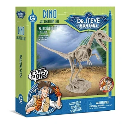 Imagen de Geoworld Hunters Dino Dig Excavation Kit Velociraptor 14 pieces Uncle Milton Scientific Educational Toy de Excavacion con Dr. Steve, color (90891031)
