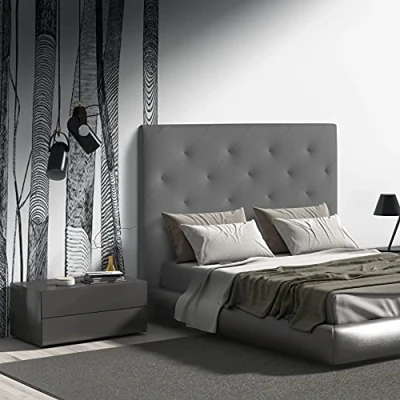 Imagen de MOMMA HOME Cabecero de Cama en Polipiel Modelo MYRO tapizado ecopiel Acolchado Incluye herrajes para Colgar 9cm Ancho (Gray, 160 x 120 9 cm)