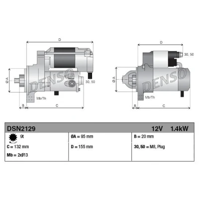 Imagen de DENSO DSN2129 Motor de arranque 12 1,4 9