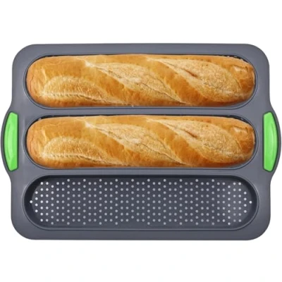 Imagen de DtosbvOQ Baguette Bandeja para Hornear, 33 * 23 2,5 cm Horno Antiadherente Baguettes, Silicona Molde Pan Baguette, Perforada Antiadherente, Hornear