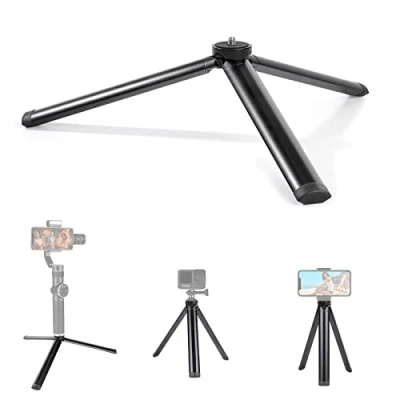 Imagen de Mini Tripode para Movil Portátil Trípode de Mesa Camara Aleación Aluminio con Tornillo 1/4&quot; Compatible Gopro Teléfono Estabilizador Cardán Longitud 18cm Negro