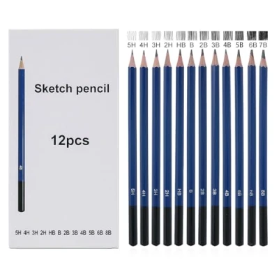 Imagen de YPYMOD 12 Lápices Dibujo Profesional, Escritura Fluida para Niños Adultos Kit Lapices 5H, 4H, 3H, 2H, HB, B, 2B, 3B, 4B, 5B, 6B, 8B(Azul)