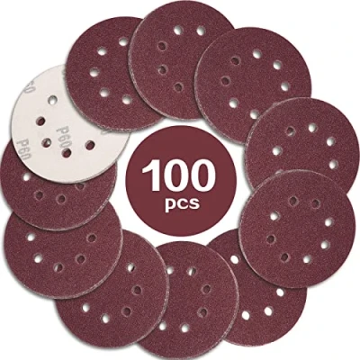 Imagen de STEBRUAM 100 Piezas Discos para lijas 125mm Grano 60, lija circular con 8 Agujeros Lijadora Excéntrica y Orbital