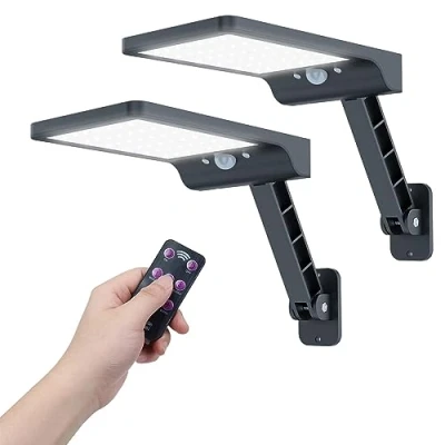 Imagen de COLBOR Luz Solar Exterior, Foco LED Pared Solares Jardín con Sensor de Movimiento 3 Modos Ajustables IP65 Farolas Potente Impermeable Control Remoto (2 Piezas), Exterior Farola