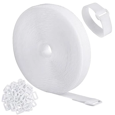 Imagen de WSZJINB Sujetacables Reutilizables de 10m x 2cm con 50 Hebillas, Bridas Negras para Organizador Management Cables, Blanco