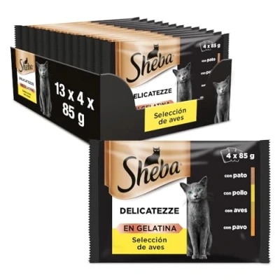 Imagen de Sheba Delicatezze Comida Húmeda para Gatos, Selección de Aves en Gelatina, Pescado, Multipack (13 cajas x 4 sobres 85 g)