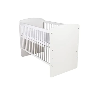 Imagen de KMbaby Cuna K2 Blanca 120 x 60 cm con Colchón y Somier 3 Niveles Regulable En Altura Madera De Pino Lacada MDF