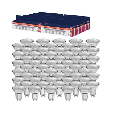 Imagen de OSRAM LED Star VALUE PAR16, paquete de 60 bombillas, reemplaza bombillas reflectoras tradicionales 50W, blanco cálido (2700K), 4.3W, casquillo GU10, vidrio filamento, no regulable