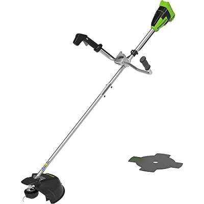 Imagen de Greenworks 40V Desbrozadora a Batería, Motor SIN Escobillas, Arnés, Mango de Bicicleta, Ancho Corte 40 cm, Hilo Nylon 2 mm o Cuchilla 25 Batería V ni Cargador, 3 Años Garantía GD40BCB