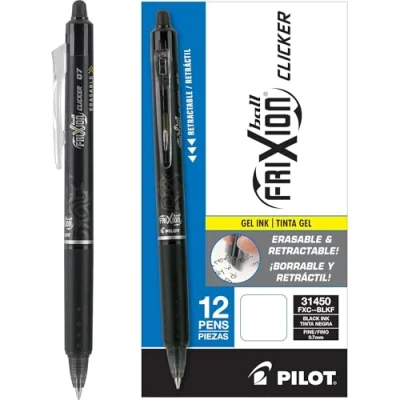 Imagen de Pilot, FriXion Clicker Bolígrafos de gel borrables, punta fina 0,7 mm, 12 unidades, color negro