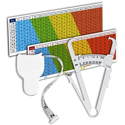 Imagen de CZ Store Kit Medidor de Grasa Corporal ✮GARANTÍA POR VIDA✮ Lectura Precisión Pinza Pliegues con Manual Uso, Tabla Interpretación, Guía Ejercicios, Cinta Métrica Medición del Peso
