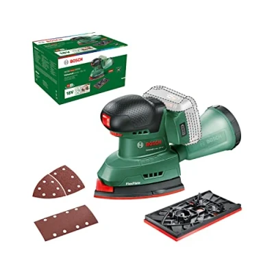 Imagen de Bosch Home and Garden lijadora a batería UniversalSander 18V 10 (sin batería, sistema de 18 voltios, para bricolaje en madera, con 32 papeles lija, embalaje cartón) Edición Amazon