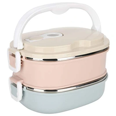 Imagen de Fiambrera térmica, bento a prueba de fugas 3 niveles apilable acero inoxidable comida caliente para adultos/hombres/mujeres, sin BPA(2 capas)