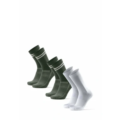 Imagen de DANISH ENDURANCE Calcetines de Ciclismo Altos, Acolchados, Transpirables, MTB y Spinning, Hombres Mujeres, 3 Pack Multicolor (2xVerde Oliva/Rayas, 1xBlanco/Negro) 43 47