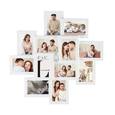 Imagen de SONGMICS Marco de fotos para imagen (10 x 15 cm, 12 fotos, protección cristal transparente, ensamblar, blanco RPF22WT